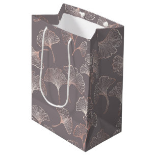 Art Deco Pink Leaf Pattern Medium Gift Bag