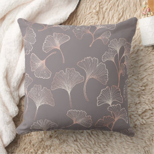 Art Deco Pink Leaf Pattern Throw Pillow