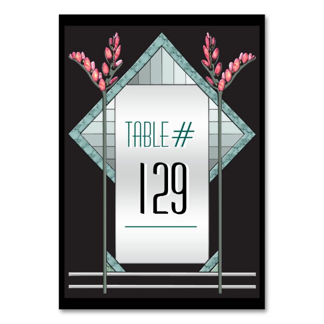 Art Deco Pink Pussy Willow - Personalized Table Number (Front)