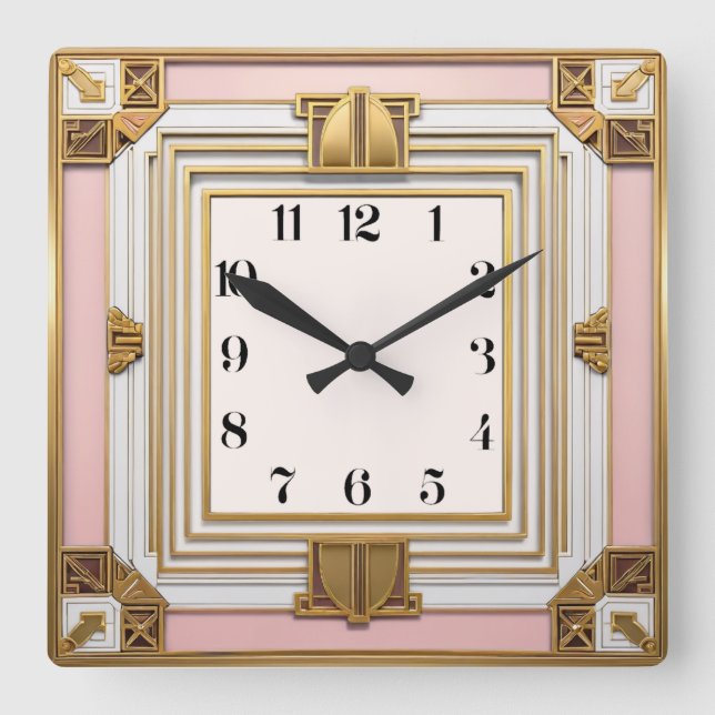 Art Deco Pink Square Wall Clock (Front)