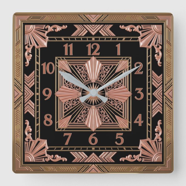 Art Deco Pink Square Wall Clock (Front)