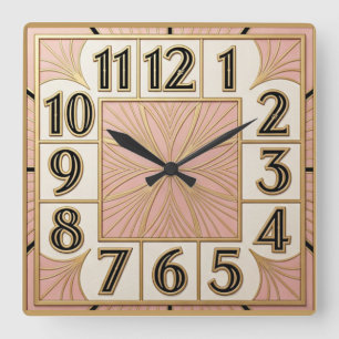 Art Deco Pink Square Wall Clock