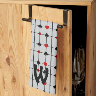 Art Deco Playing Card Suits v2 Monogrammed Kitchen Towel