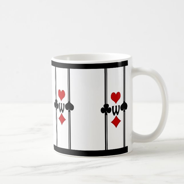 Art Deco Playing Card Suits with Monogram Coffee Mug (Right)