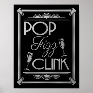 Art Deco POP FIZZ CLINK SILVER colour change B/G Poster