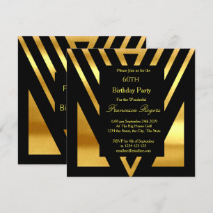 ART DECO Popular 60th Birthday Party Gold Black Invitation