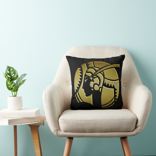 Art Deco Portrait of a Lady Black and Gold Throw Pillow (Chair)