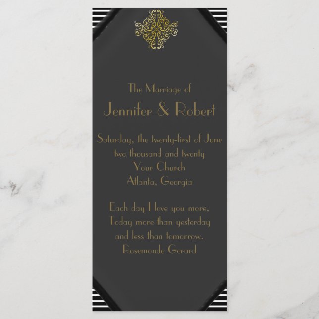 Art Deco Posh Wedding Program (Front)