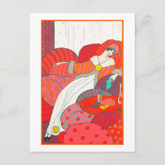 Art Deco postcard 4 Woman resting in bed
