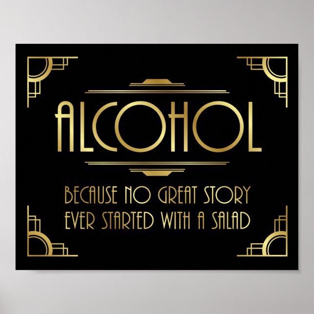 Art Deco Print GATSBY ALCOHOL Quote Sign (Front)