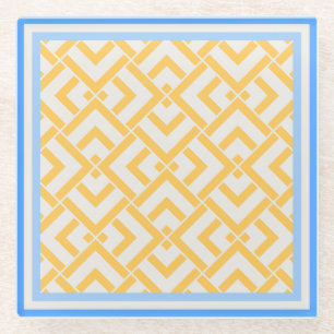 Art deco print in vibrant colours yellow glass coaster