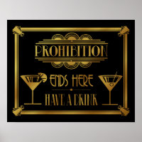 Art Deco PROHIBITION ENDS HERE gold 20's style