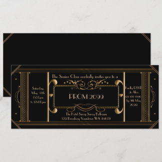 art deco prom ticket,junior prom,senior prom,black invitation