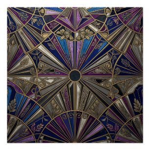Art Deco Purple Gold Geometric Sunburst Poster