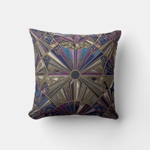 Art Deco Purple Gold Geometric Sunburst Throw Pillow