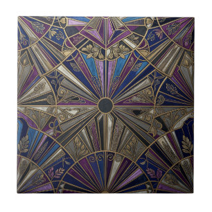 Art Deco Purple Gold Geometric Sunburst Tile