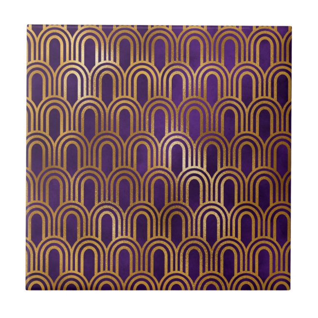 Art Deco Purple Gold Glitter Arch Pattern Tile (Front)