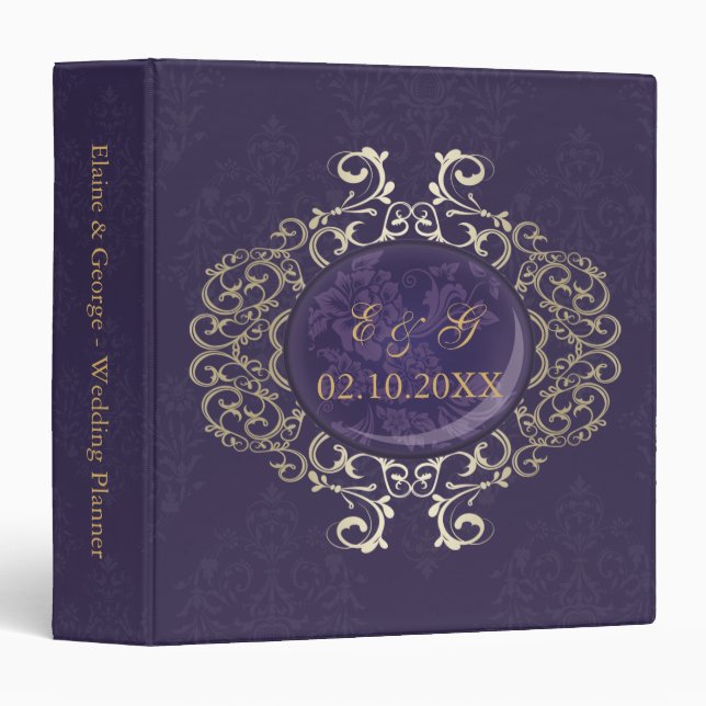 Art Deco Purple Gold Photo Wedding Planner Binder (Front/Spine)