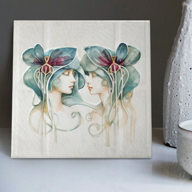 Art Deco Purple Lilies Wall Decor Art Nouveau Tile (Creator Uploaded)