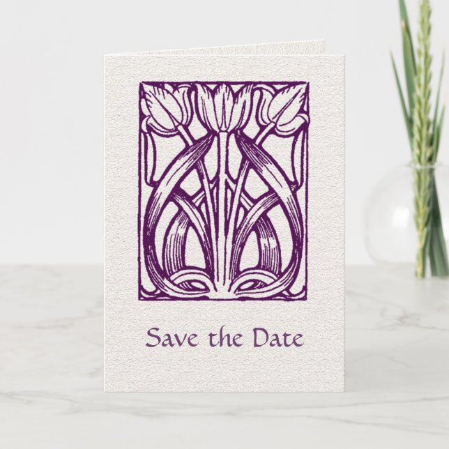 Art Deco Purple Tulips Save the Date Card (Front)