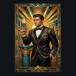 Art Deco Queen Throne Gilded Palace Gold Poster<br><div class="desc">Command attention with this breathtaking Art Deco portrait of a queen seated upon a grand throne. Featuring intricate gold embroidery on a velvet gown and a massive radiating sunburst crown, this piece embodies the ultimate luxury of the Roaring Twenties. Set against a backdrop of marble pillars and deep teal geometric...</div>