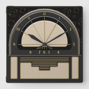 Art Deco Radiola (Sand, Dark Grey, Black, Gold) Square Wall Clock