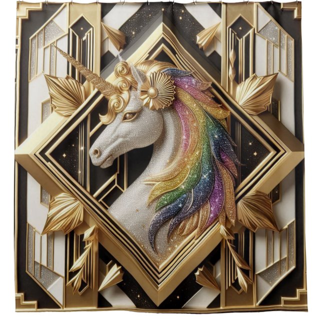 Art Deco Rainbow Faux Glitter Unicorn (Front)