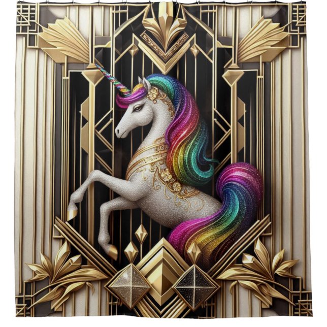 Art Deco Rainbow Faux Glitter Unicorn (Front)