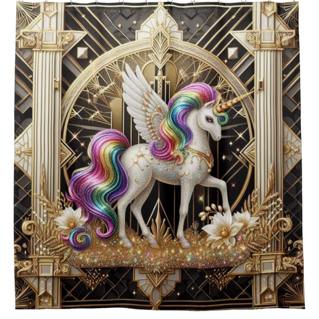 Art Deco Rainbow Faux Glitter Unicorn (Front)