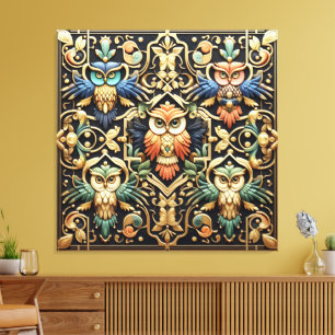 Art Deco Rainbow Owls Canvas Print
