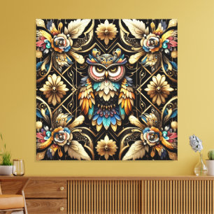 Art Deco Rainbow Owls Canvas Print