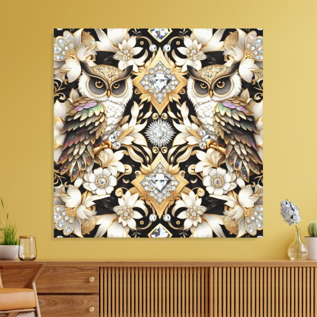 Art Deco Rainbow Owls Canvas Print (Insitu(LivingRoom))