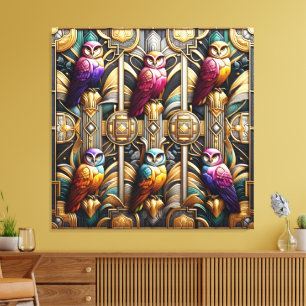 Art Deco Rainbow Owls Canvas Print
