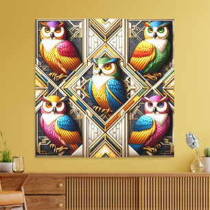 Art Deco Rainbow Owls Canvas Print