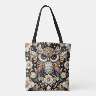 Art Deco Rainbow Owls Tote Bag