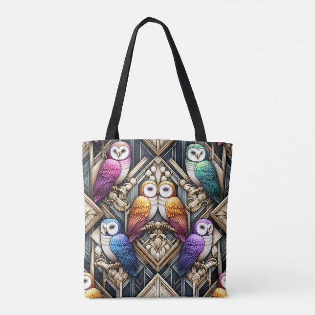 Art Deco Rainbow Owls Tote Bag (Back)