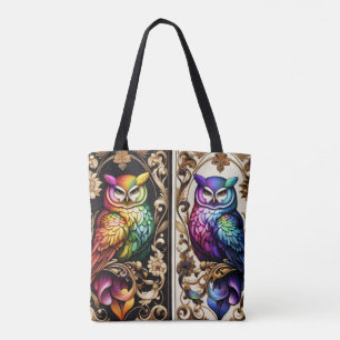 Art Deco Rainbow Owls Tote Bag