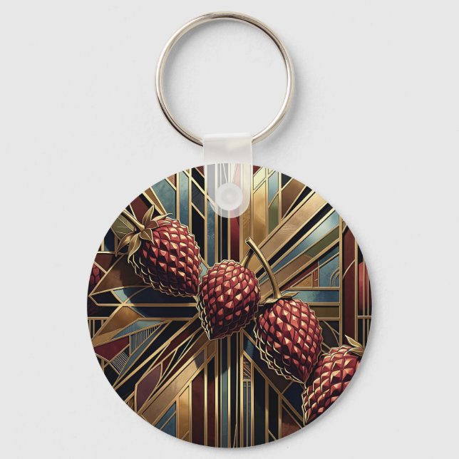 Art Deco Raspberry Geometric Gold Keychain (Front)