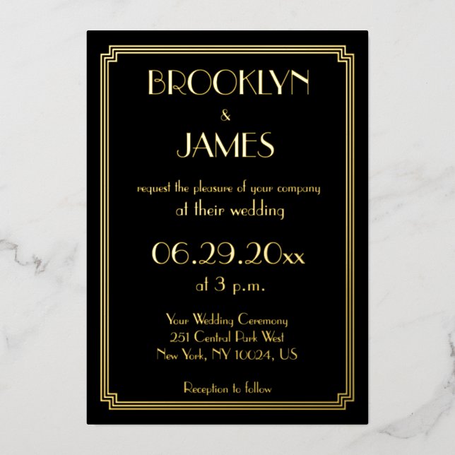Art Déco Real Gold Foil Mariage Invitations (Recto)