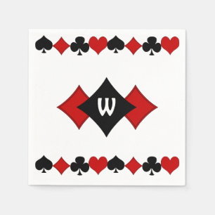Art Deco Red and Black Card Suits - Monogrammed Napkin