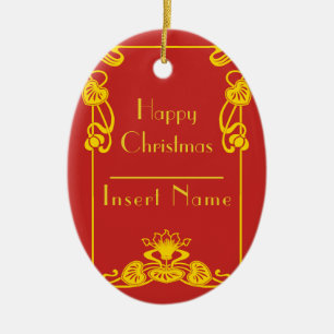 Art Deco Red Gold Bordered Ceramic Ornament
