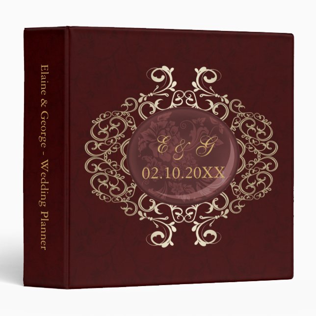 Art Deco Red Gold Photo Wedding Planner Binder (Front/Spine)