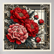 Art Deco Red Peonies