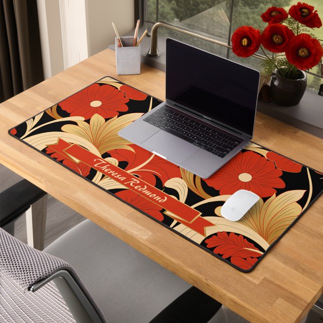 Art Deco Red Poppies Personalized Desk Mat (Creator Uploaded)