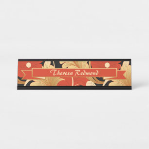 Art Deco Red Poppies Personalized Desk Name Plate