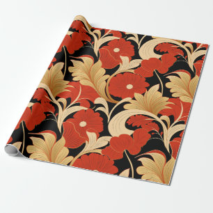 Art Deco Red Poppies Wrapping Paper