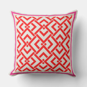 Art deco, red print in vibrant colours outdoor pillow