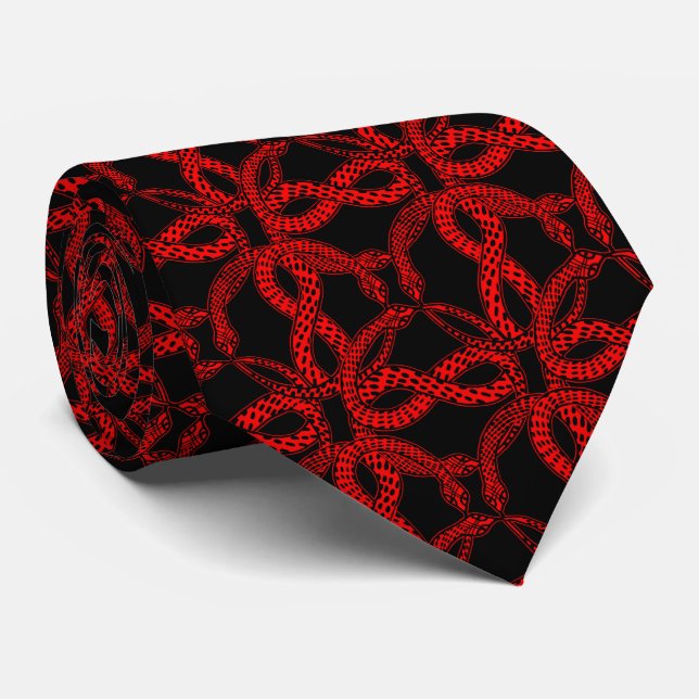 Art Deco Red Snake Pattern  Tie (Rolled)