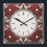 Art Deco red Square Wall Clock<br><div class="desc">Great clock design. You will love it like others. Be free to use this design for other product you like or to customize and add your text. Follow me for more. Thank you. Have a nice day.</div>