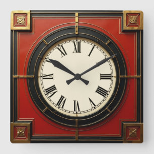Art Deco Red Square Wall Clock
